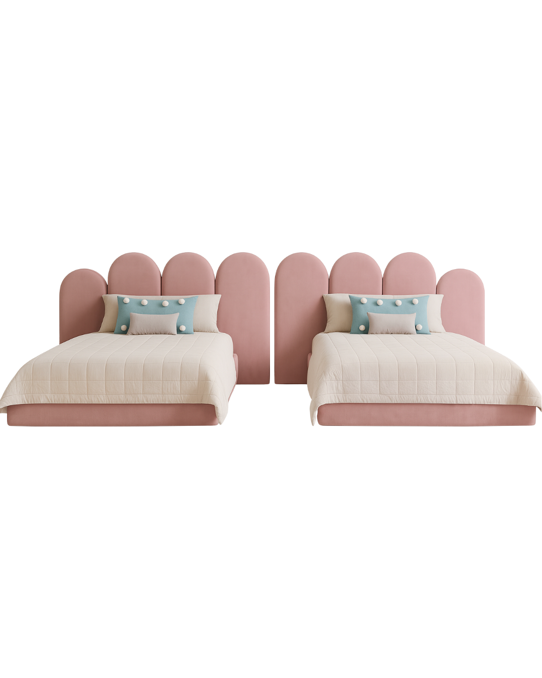 Petal Twin Bed Set — Children’s Flower Headboard Beds in Blush Velvet
