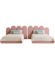 Petal Twin Bed Set — Children’s Flower Headboard Beds in Blush Velvet