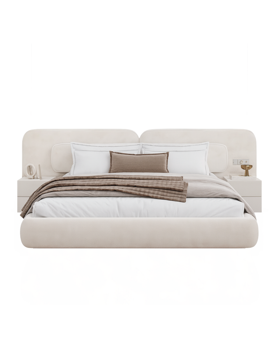 Plume Bed Suite — Bouclé Bed with Integrated Nightstands