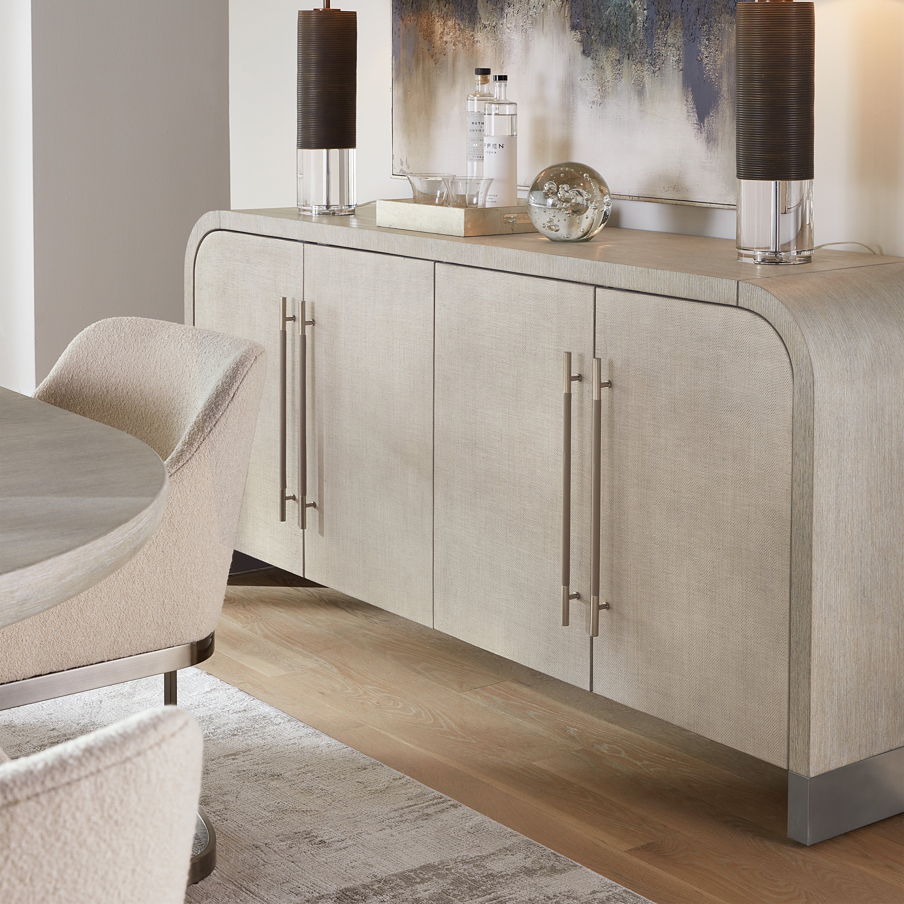 Tessuto Sideboard — Fabric-Wrapped Credenza with Arch Corners & Chrome Plinth