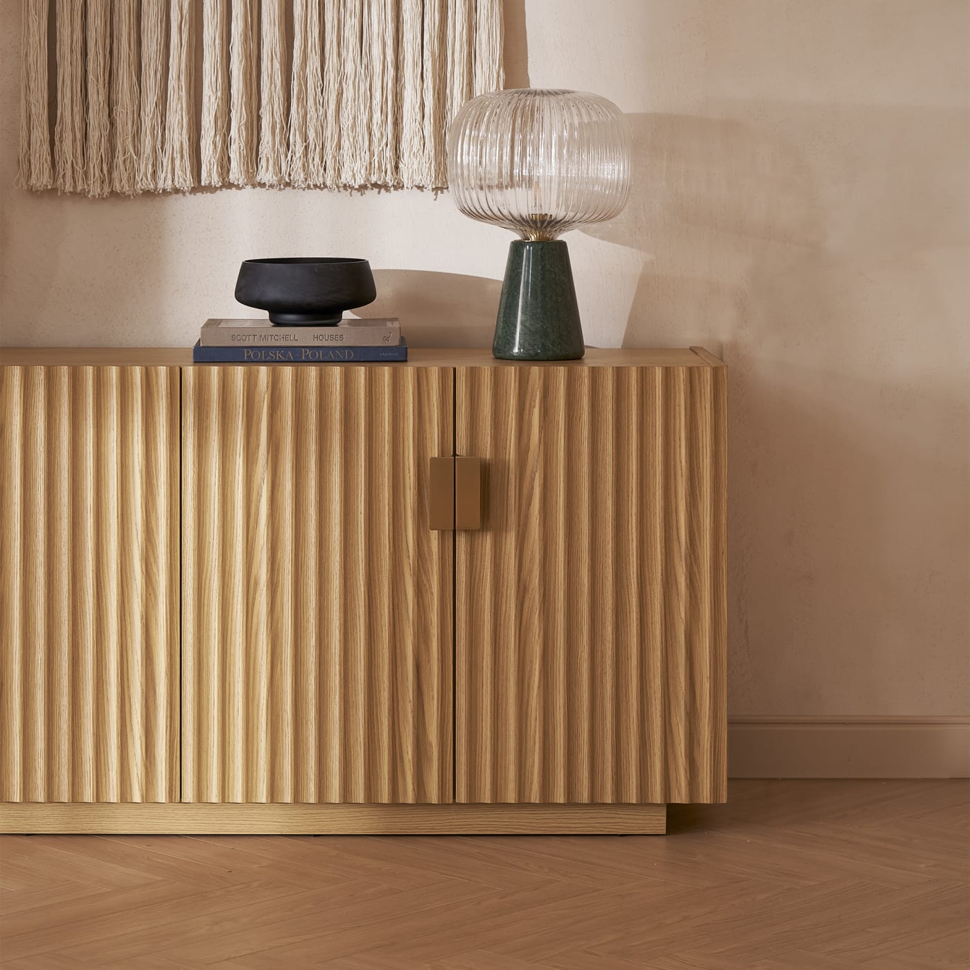 Rigato Sideboard — Fluted Oak Credenza with Brass Pulls