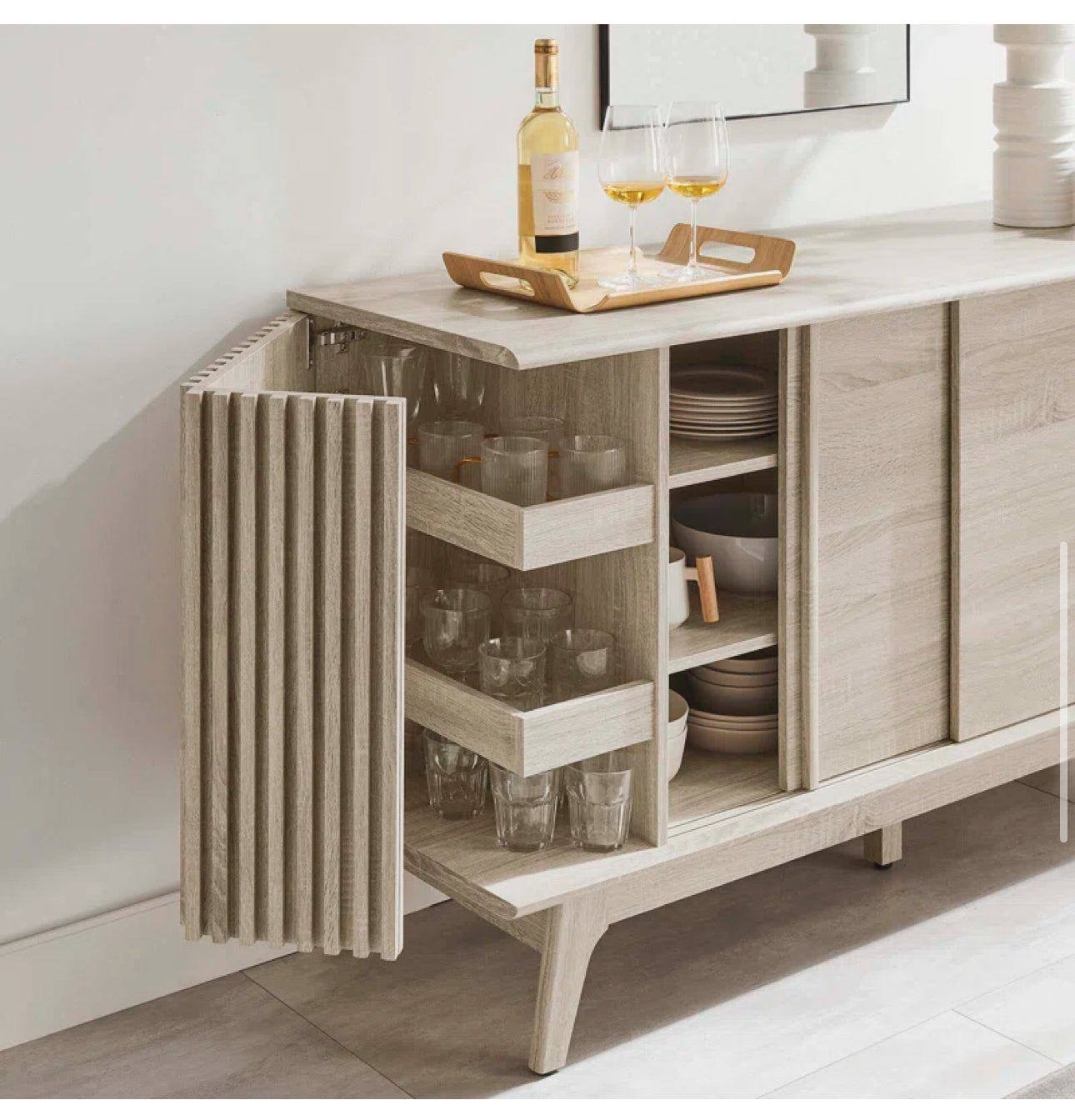 Scorrevole Sideboard — Sliding Door Oak Credenza with Slatted
