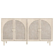 Canna Sideboard — Whitewash Oak Credenza with Arch Rattan Door Panels