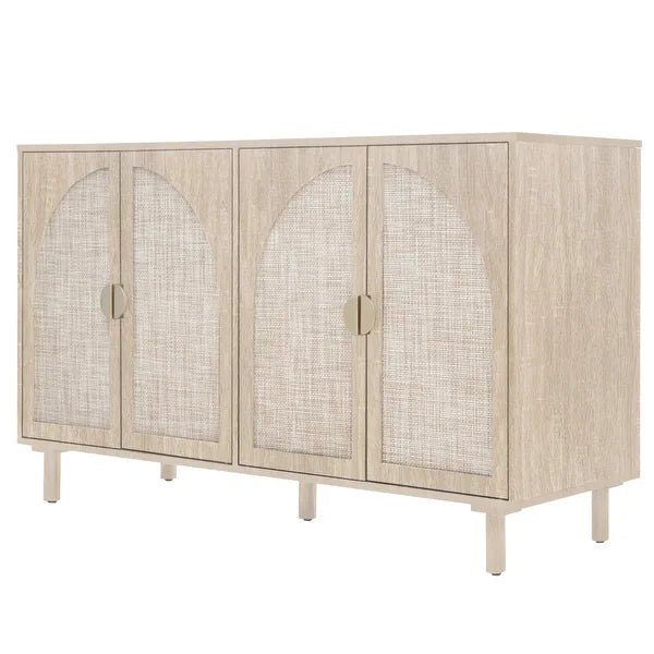 Canna Sideboard — Whitewash Oak Credenza with Arch Rattan Door Panels