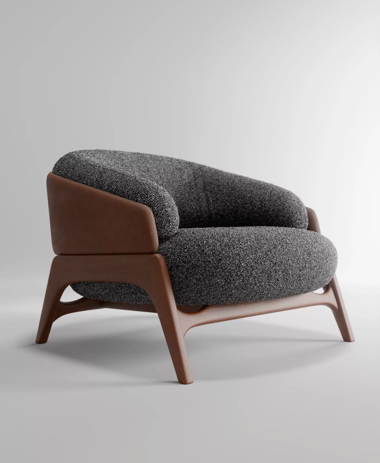 Arco Lounge Chair — Sculptural Walnut Frame Chair with Bouclé Seat & Back
