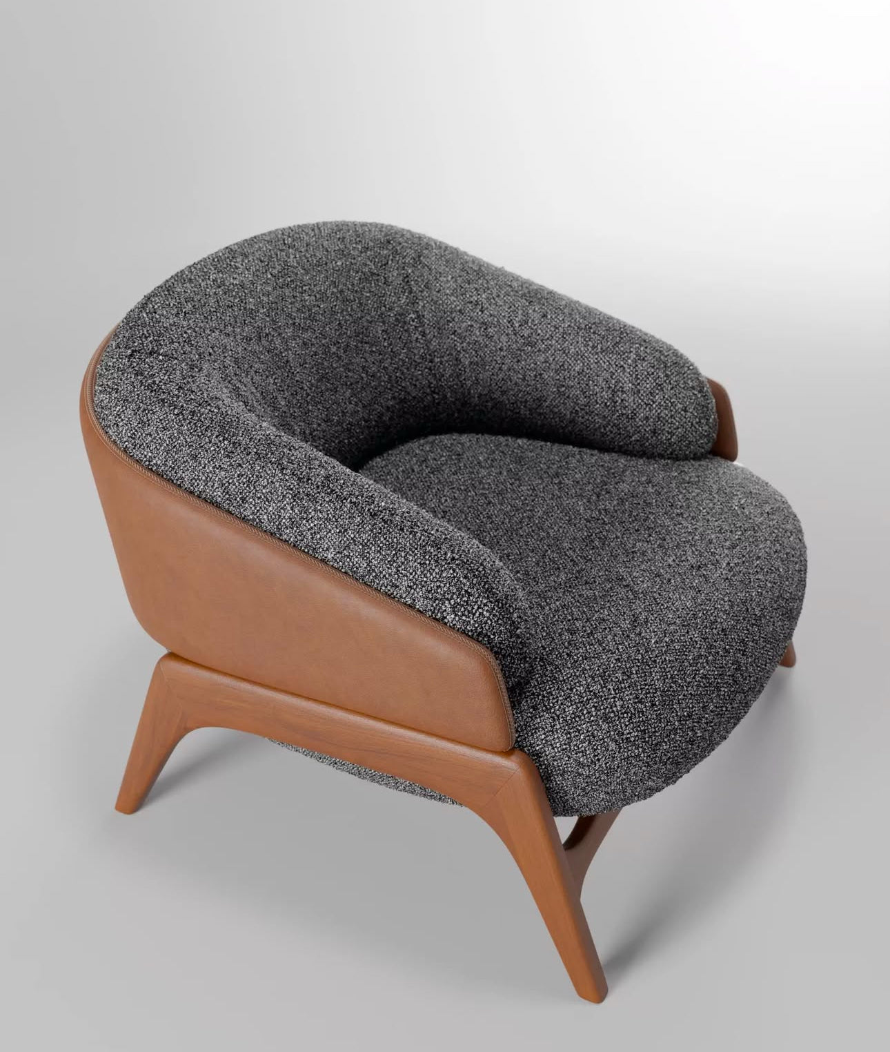 Arco Lounge Chair — Sculptural Walnut Frame Chair with Bouclé Seat & Back