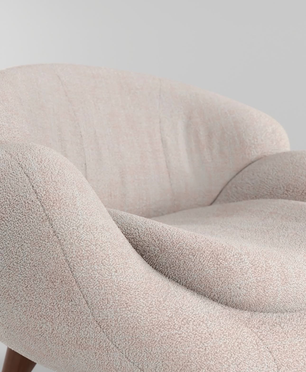 Fluido Lounge Chair — Sculptural Organic Bouclé Armchair with Walnut Legs