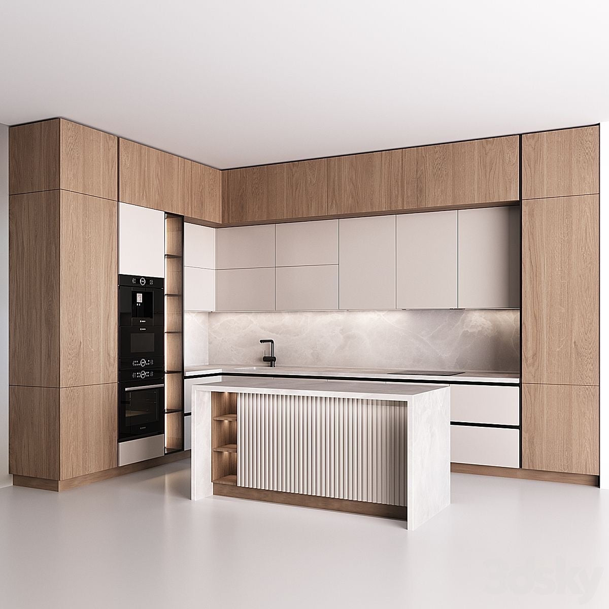 Corona Kitchen Suite — Oak Crown Frame Kitchen with Fluted Island