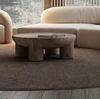 Modern Round Dark Wood Coffee Table – Sculptural Cylindrical Legs