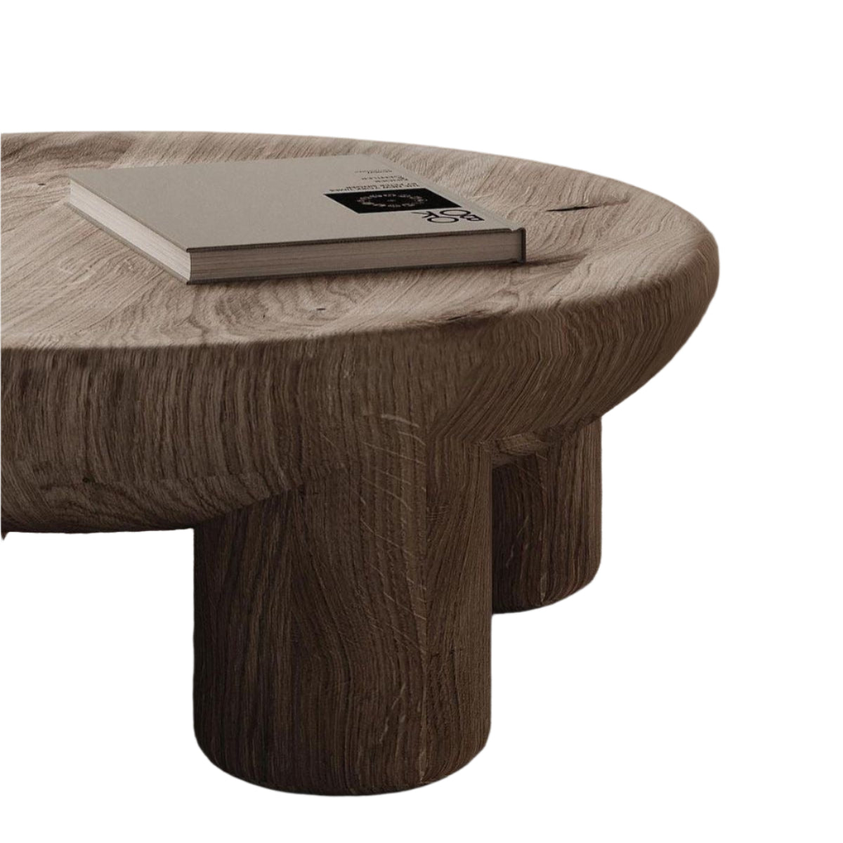 Modern Round Dark Wood Coffee Table sculptural cylindrical legs – UAE