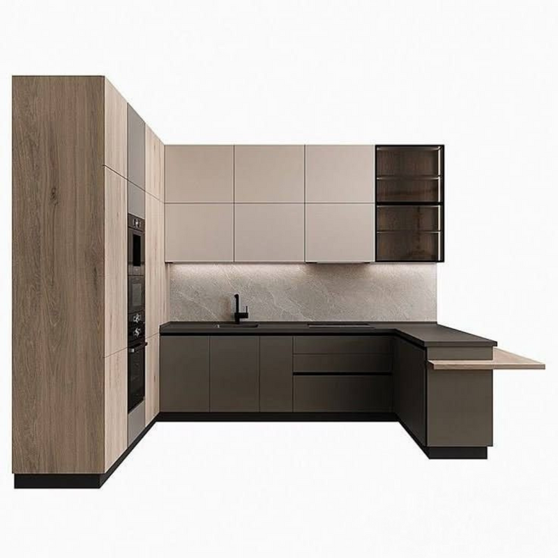 Trio Kitchen Suite three-tone L-shape kitchen oak tower peninsula – UAE