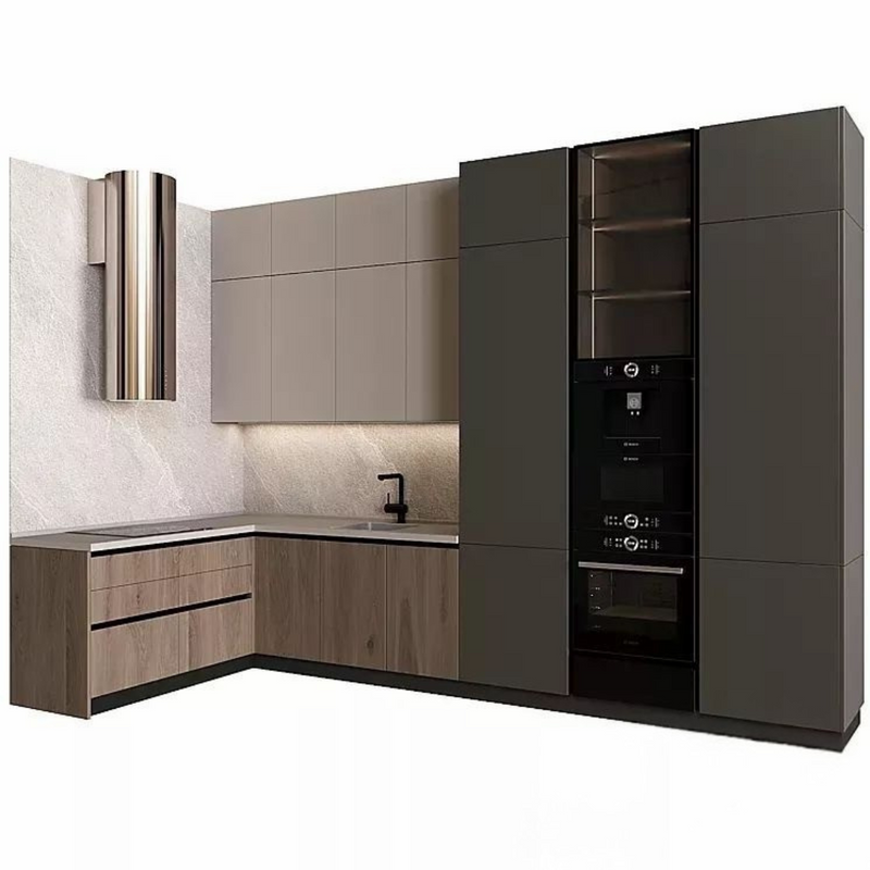 Grafite Kitchen Suite L-shape kitchen gunmetal tower oak lower – UAE