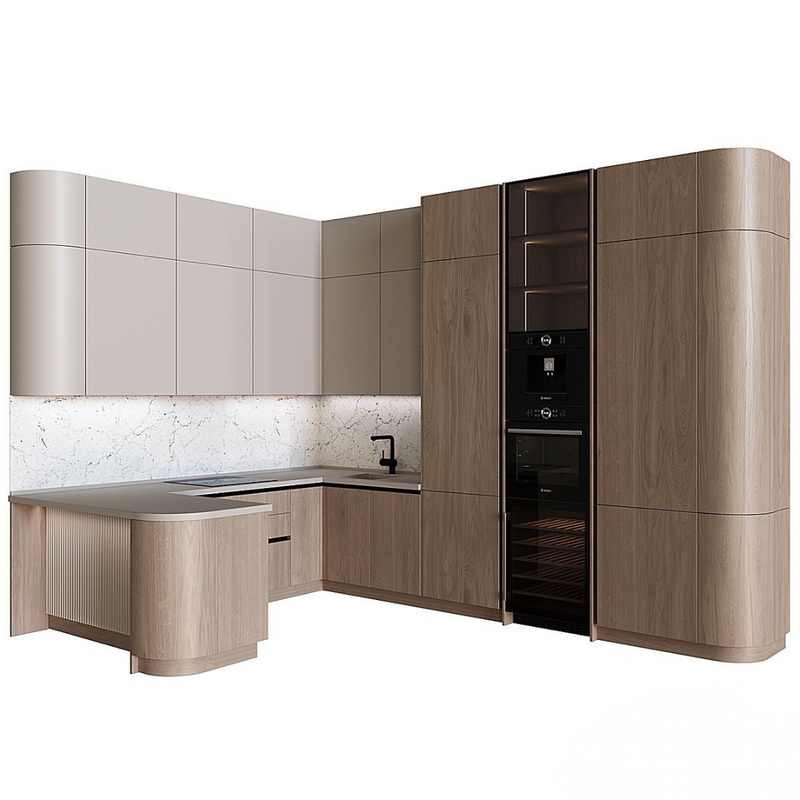 Curva Kitchen Suite rounded corner kitchen fluted peninsula – UAE