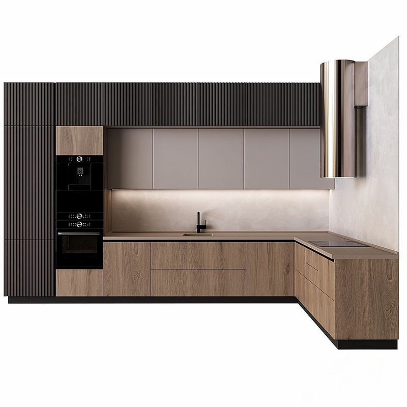 Nero Kitchen Suite — L-Shape Kitchen with Black Fluted Tower