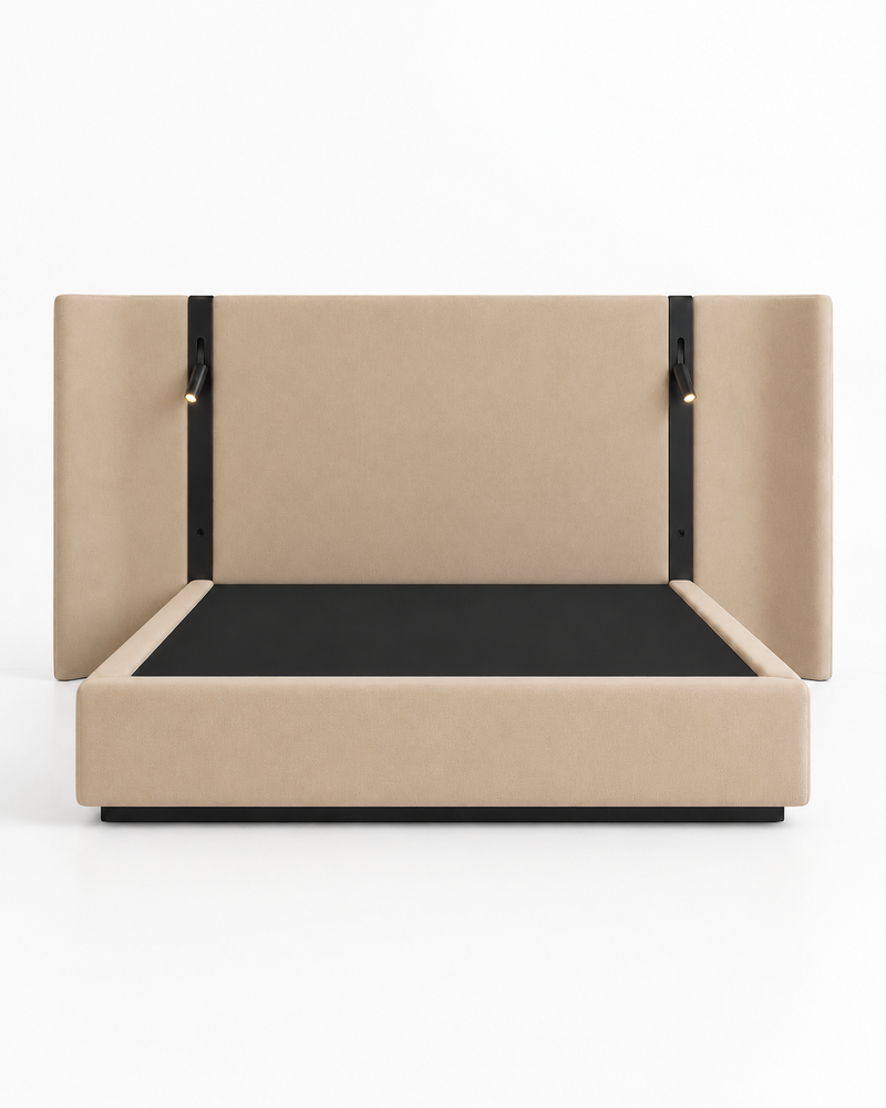 Vela Extended Wing Upholstered Bed with Reading Lights