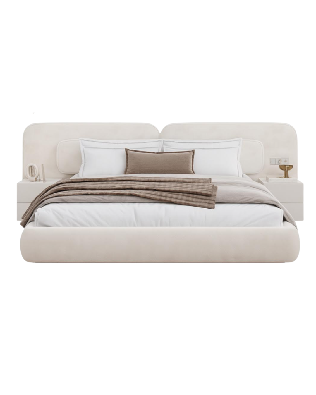Plume Bed Suite — Bouclé Bed with Integrated Nightstands